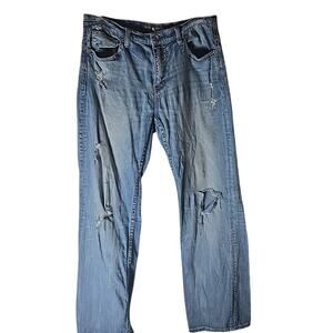 BKE Buckle Jeans Tyler Straight Bootcut Boyfriend Blue Light Wash Womens 34L